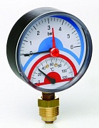 Термоманометр радиальный 1/2" с запорн. клапаном (0- 6 Атм 0-120С)  ICMA 91258AD06120 /арт258/